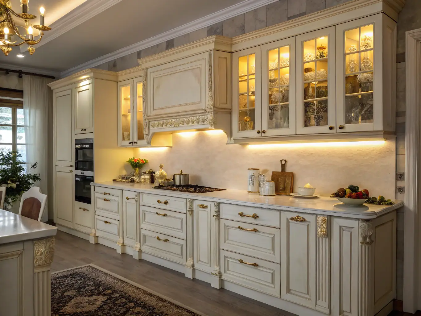 A set of kitchen cabinets undergoing a refinishing process, showing the transformation from old to new with All Painting Plus 2 LLC's cabinet refinishing service.